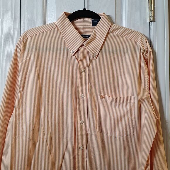Izod  orange and white striped long sleeve button down dress shirt  Sz L - Picture 3 of 6